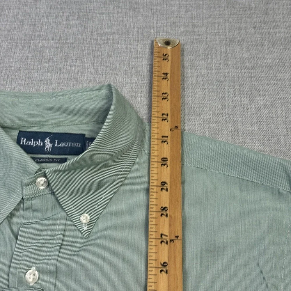 Ralph Lauren Button-Down Dress Shirt Mens 16.5 32/33 Green Striped Classic Fit